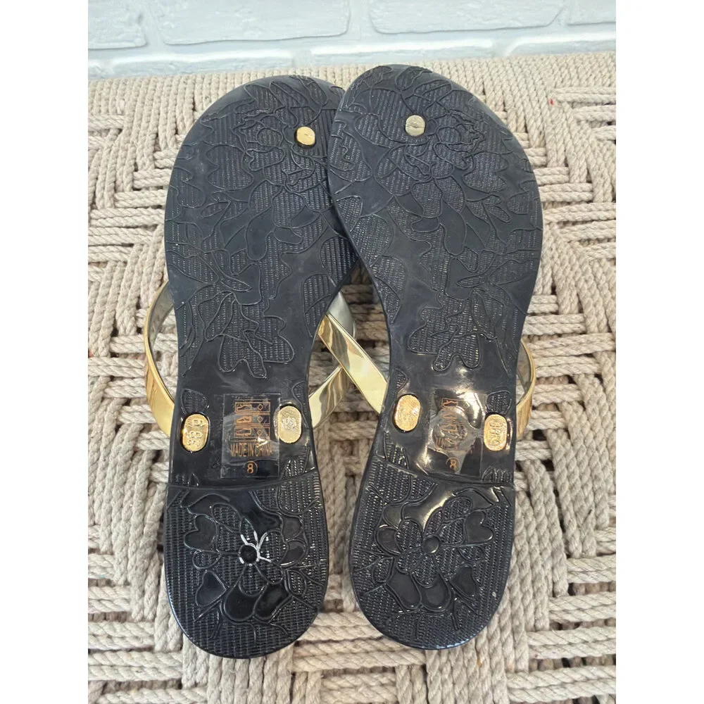 GR Collection Jelly Bow Thong Sandals Black Gold 8